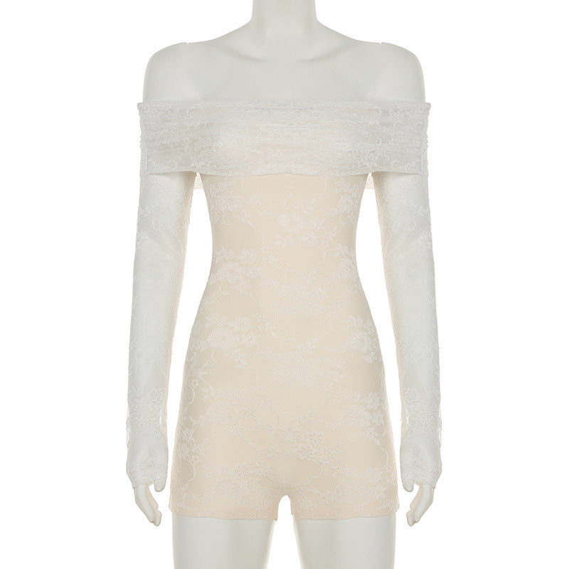 Jacquard High-waisted Lace One-piece Shorts
