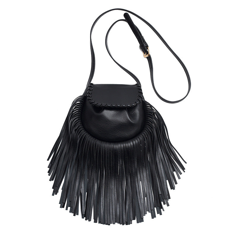 Fashion Trend Retro Tassel Shoulder Cross Body Bucket Bag