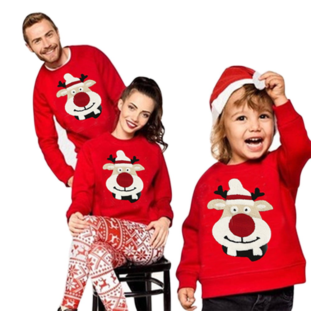 Patch Flocked Fawn Red Cotton Fleece Sweatshirt