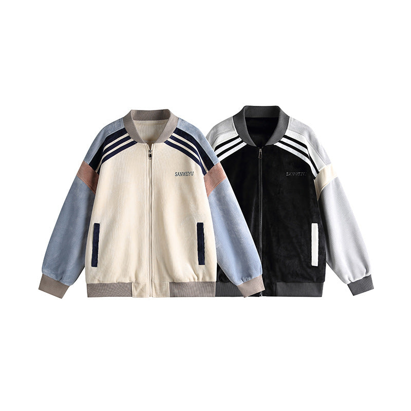 Couple Color Contrast Patchwork Loose Baseball Uniform Jacket Coat