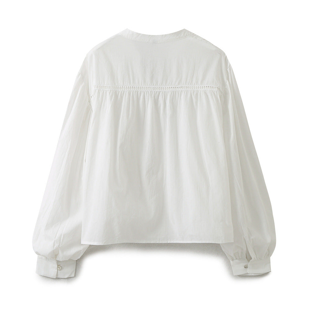 New Temperament V-neck Long Sleeve Satin Tie-dyed Pleated Irregular Shirt Women
