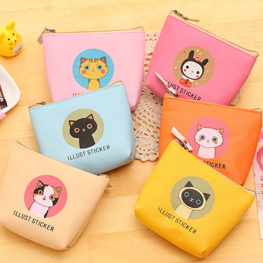 Cat waterproof PU hand bag wallet storage bag zipper headset bag purse