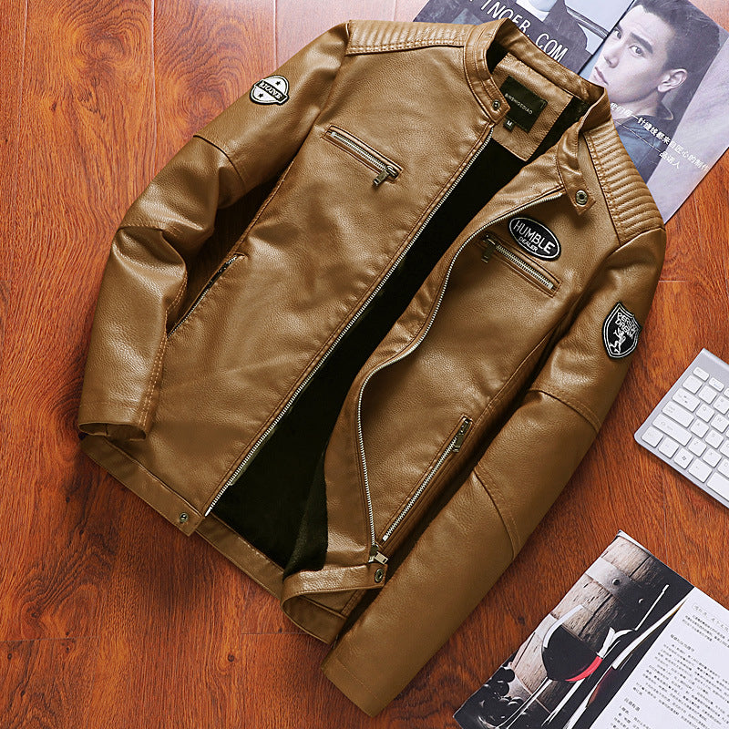 velvet anti - cold PU leather jacket