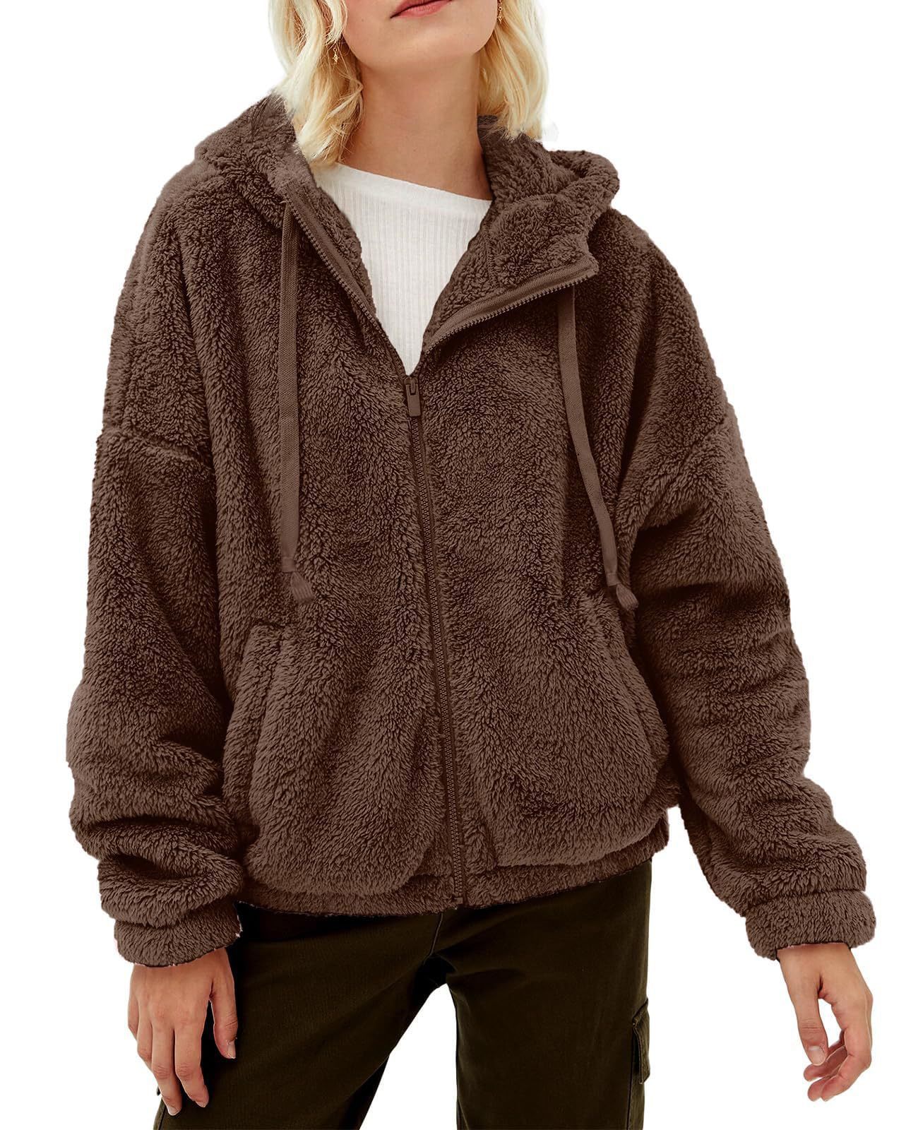Casual And Comfortable Hooded Loose Zip Plush Pocket Sweatshirt
