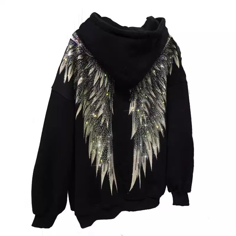Heavy Embroidery Hot Drilling Light Luxury Front And Rear Wings Hooded Fleece Padded Coat Sweater