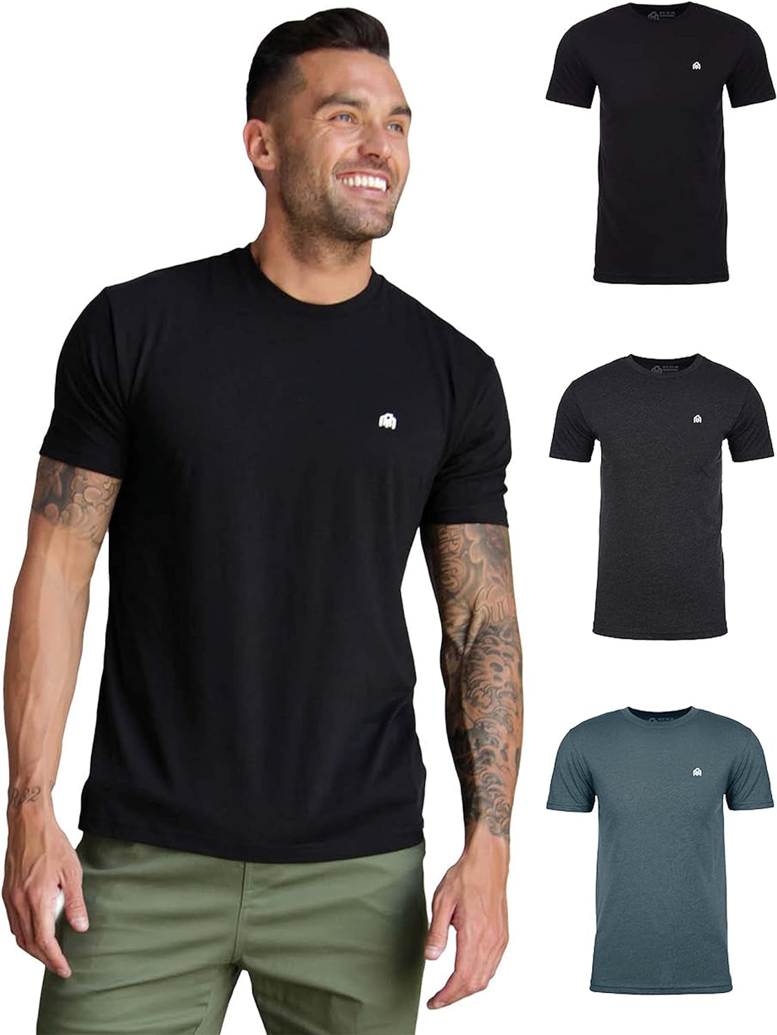 Mens T Shirt with Logo - Short Sleeve Crew Neck Soft Fitted Tees S - 4XL Fresh Classic Basic Tshirts