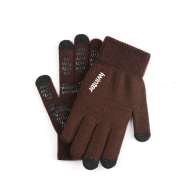 Touch screen gloves men's winter non-slip driving female students knitting wool couple plus velvet warm outdoor riding gloves