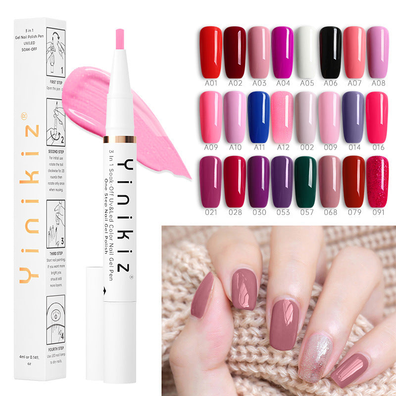 Et-Trins Neglelim Lazy Pen Hvid Tre-i-én UV Neglelak Praktisk Og Hurtig Begynder Manicure
