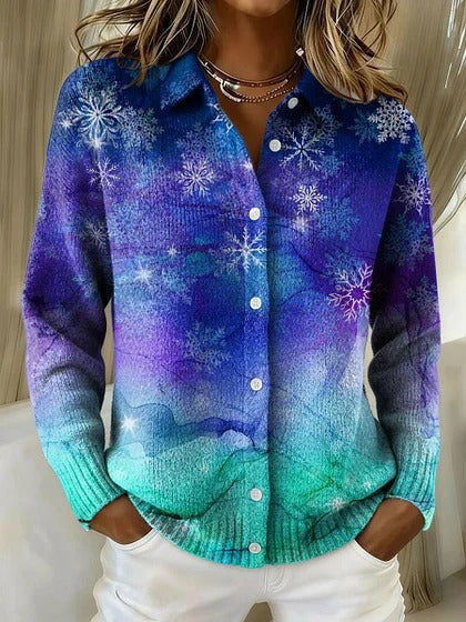 Womens Retro Plaid Printed Long-Sleeve Shirt With Star Design