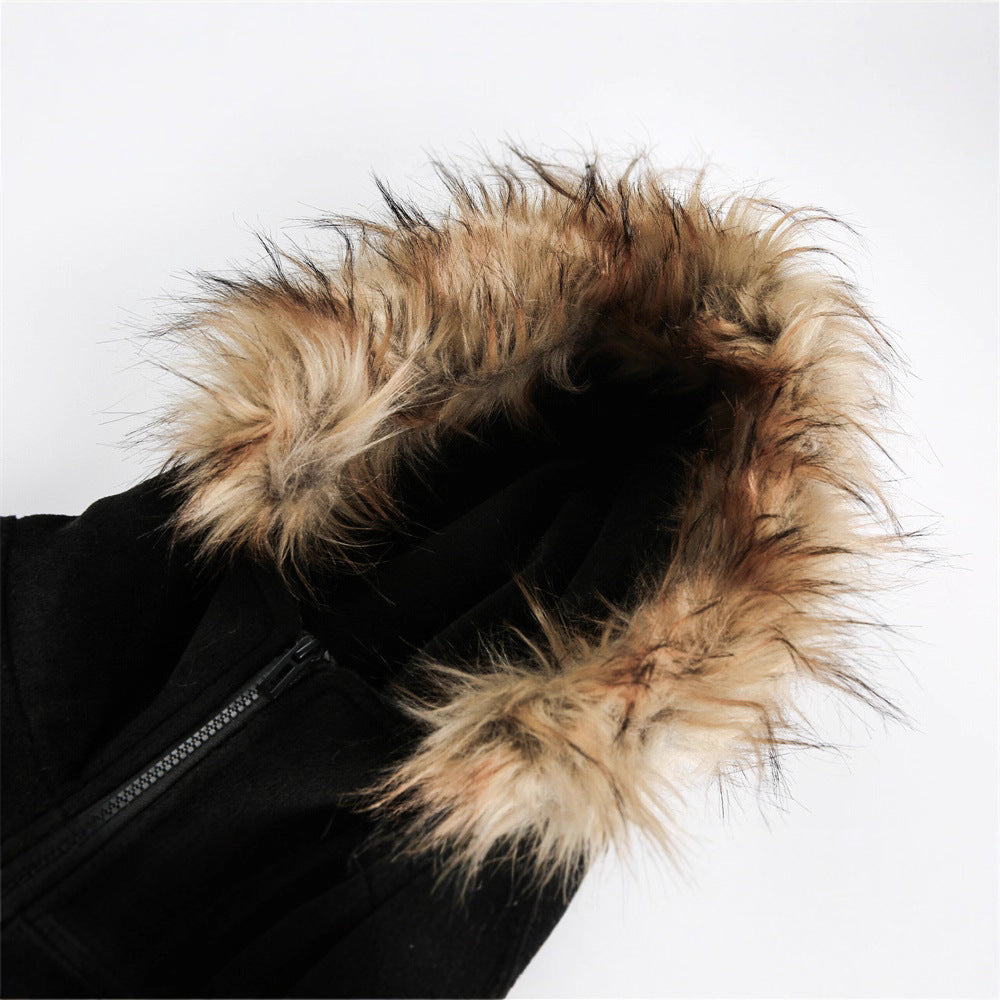 American Retro Men's Sweater Hooded Fur Collar Cardigan