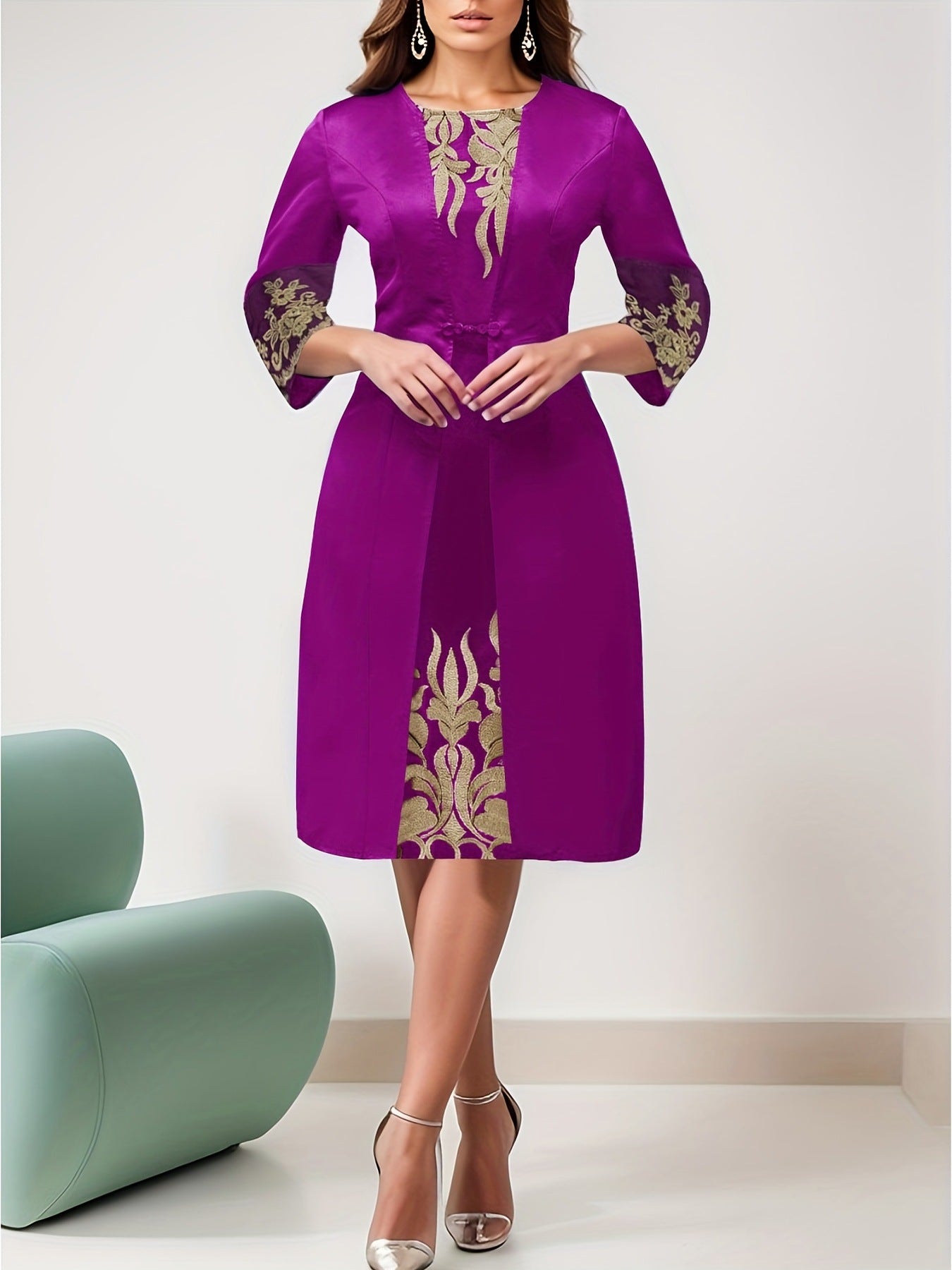 Plus-size blonde-patchwork kjole til kvinder