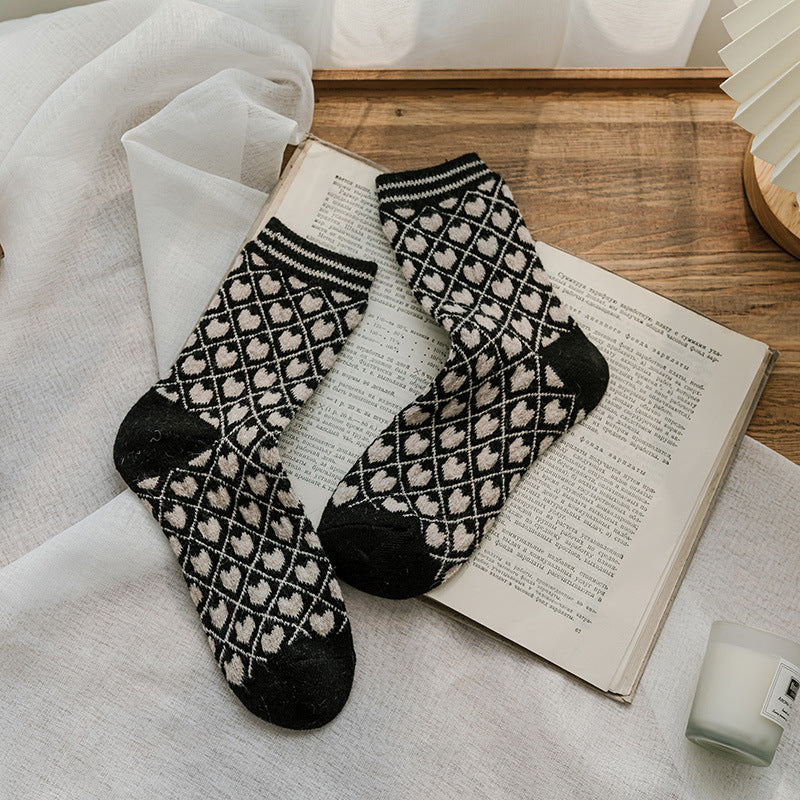 Gentle Color Sweet Thick Socks With Small Leather Shoes