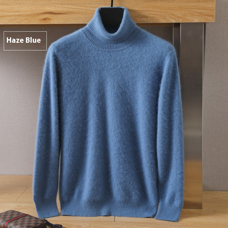 Efterår Vinter Mænd Høj Krave Løs Ensfarvet Pullover Mink Underdel Sweater
