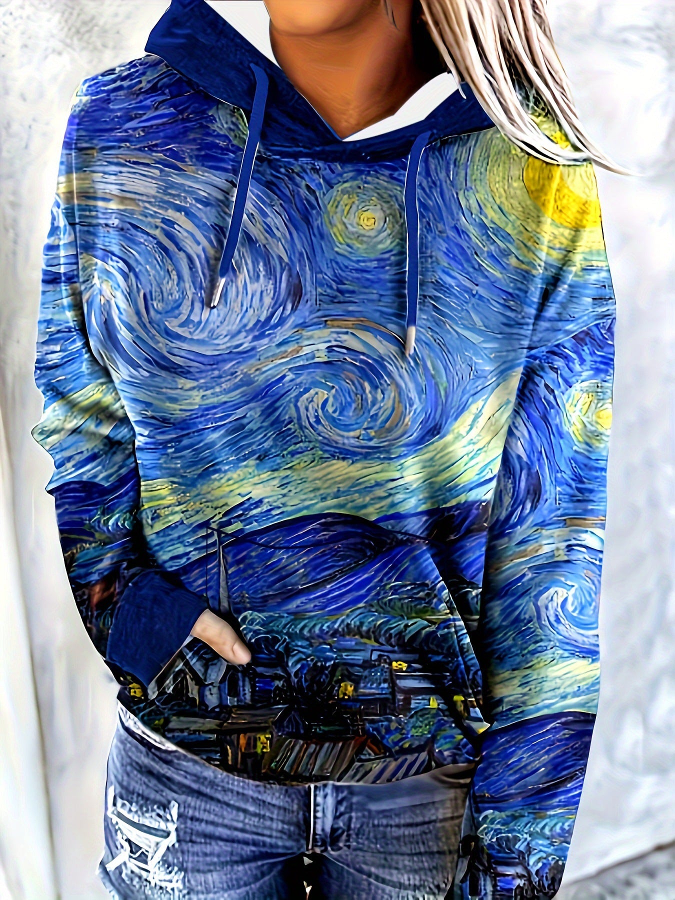 Digital-Print Casual Streetwear Dame Hættetrøje 3D
