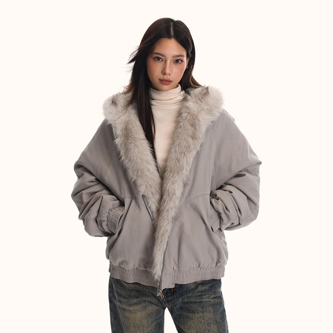 Thickened Keep Warm New Hooded Loose Furry Coat