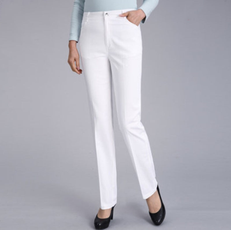 High Waist White Loose Straight Trousers