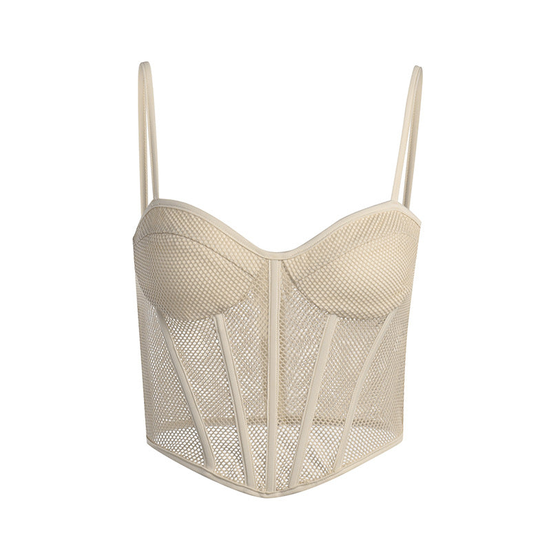 European And American Temperament Slim Suspender Top Perspective Waist Corset Low Cut Vest