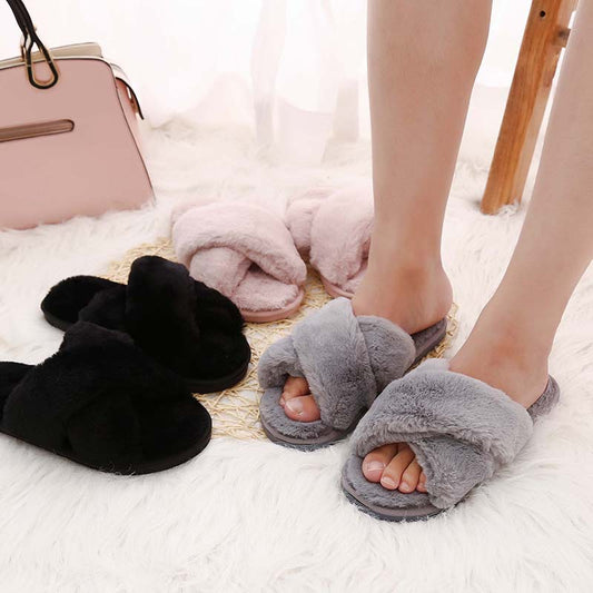 New style cross fur slippers women autumn and winter
