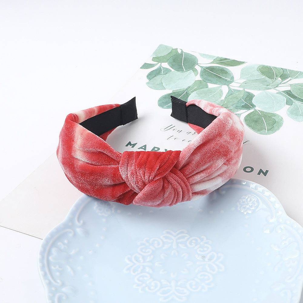 Fabric Headband Tie-dyed Velvet Knotted Headband Thickened