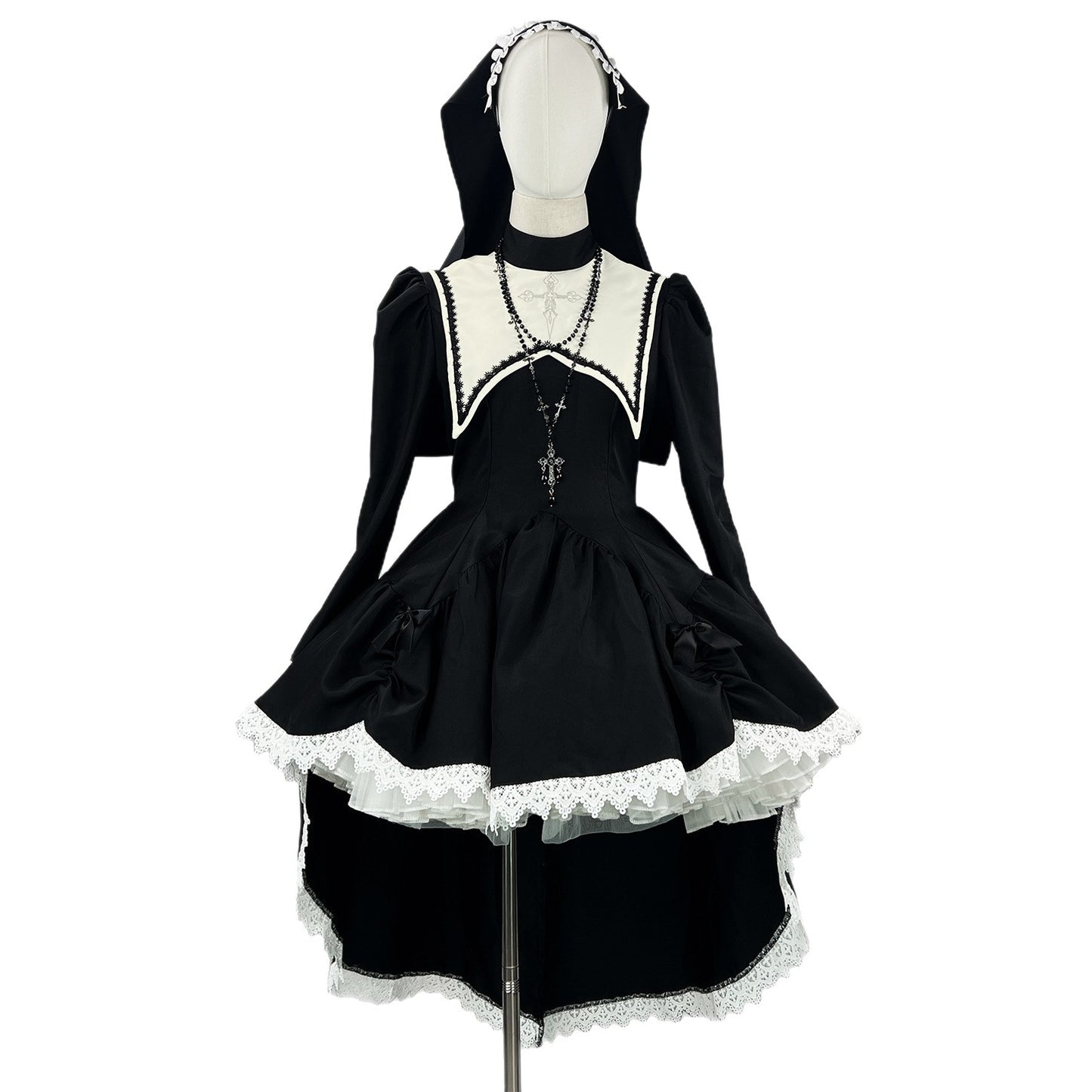 Dark-style Embroidered Halloween Nun Costume For Cosplay Performances