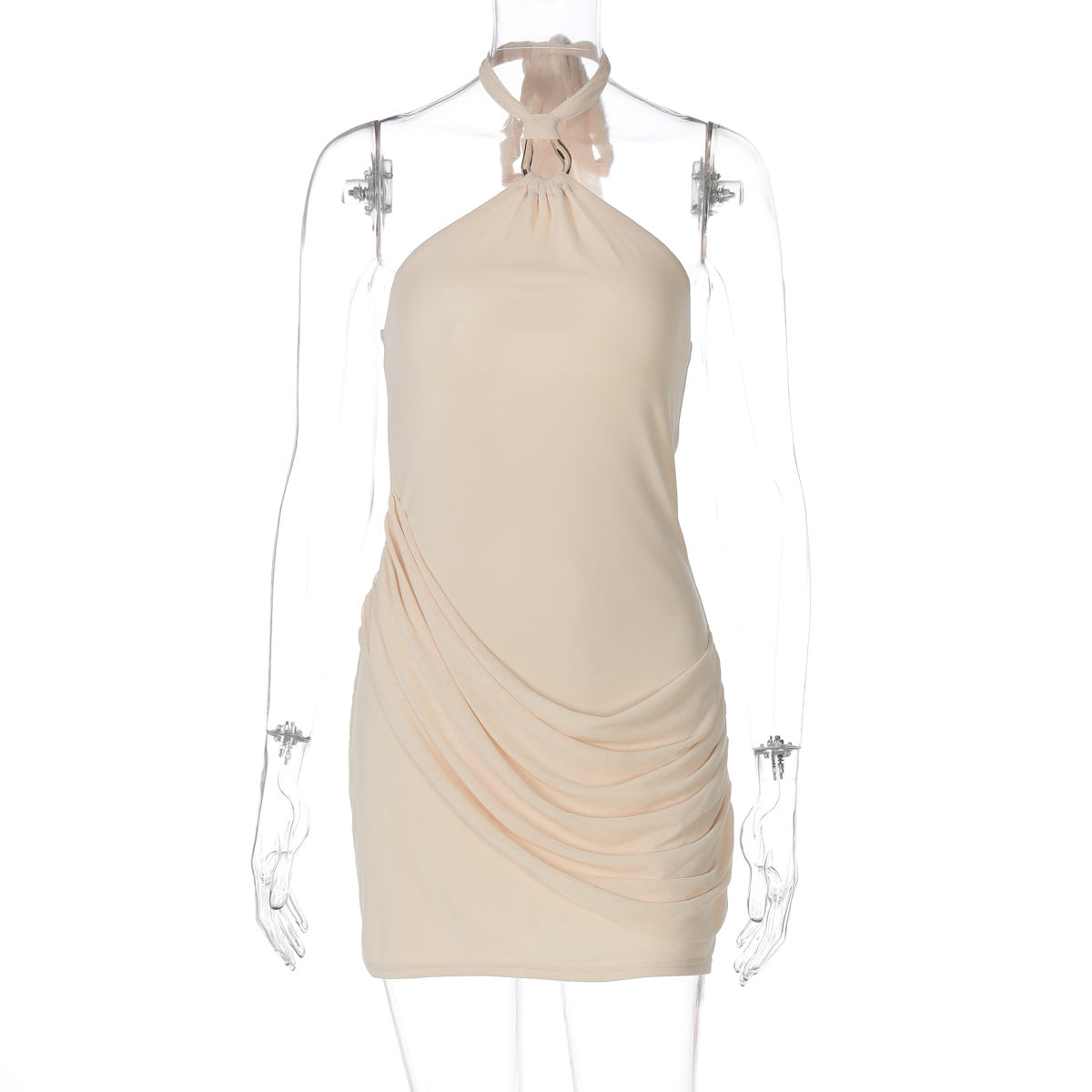 Seamless Mesh Bodycon Short Solid-color Street-style Halter Dress