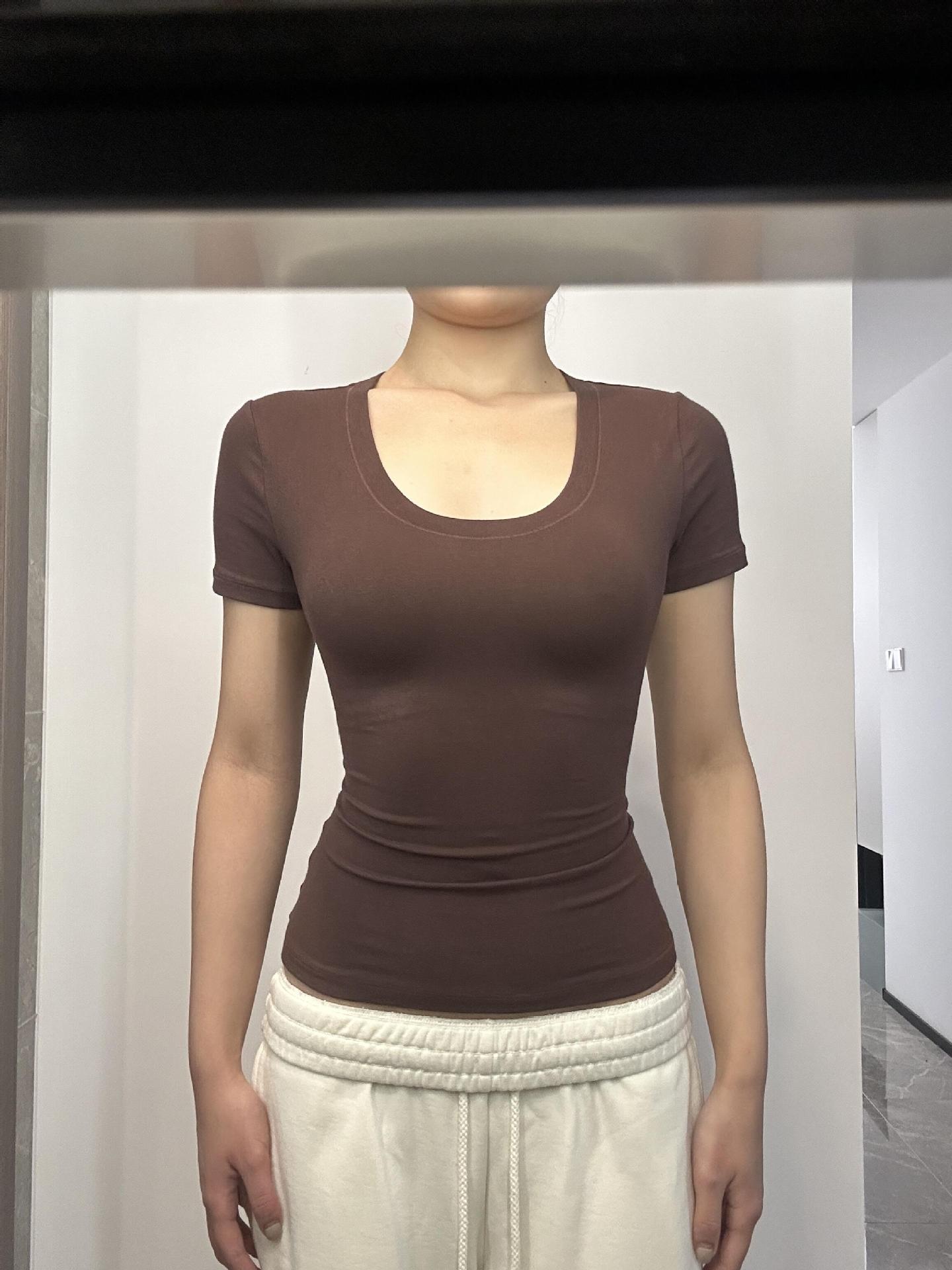 American Hot Girl U-collar Tight Waist Sports Shoulder Short Sleeve