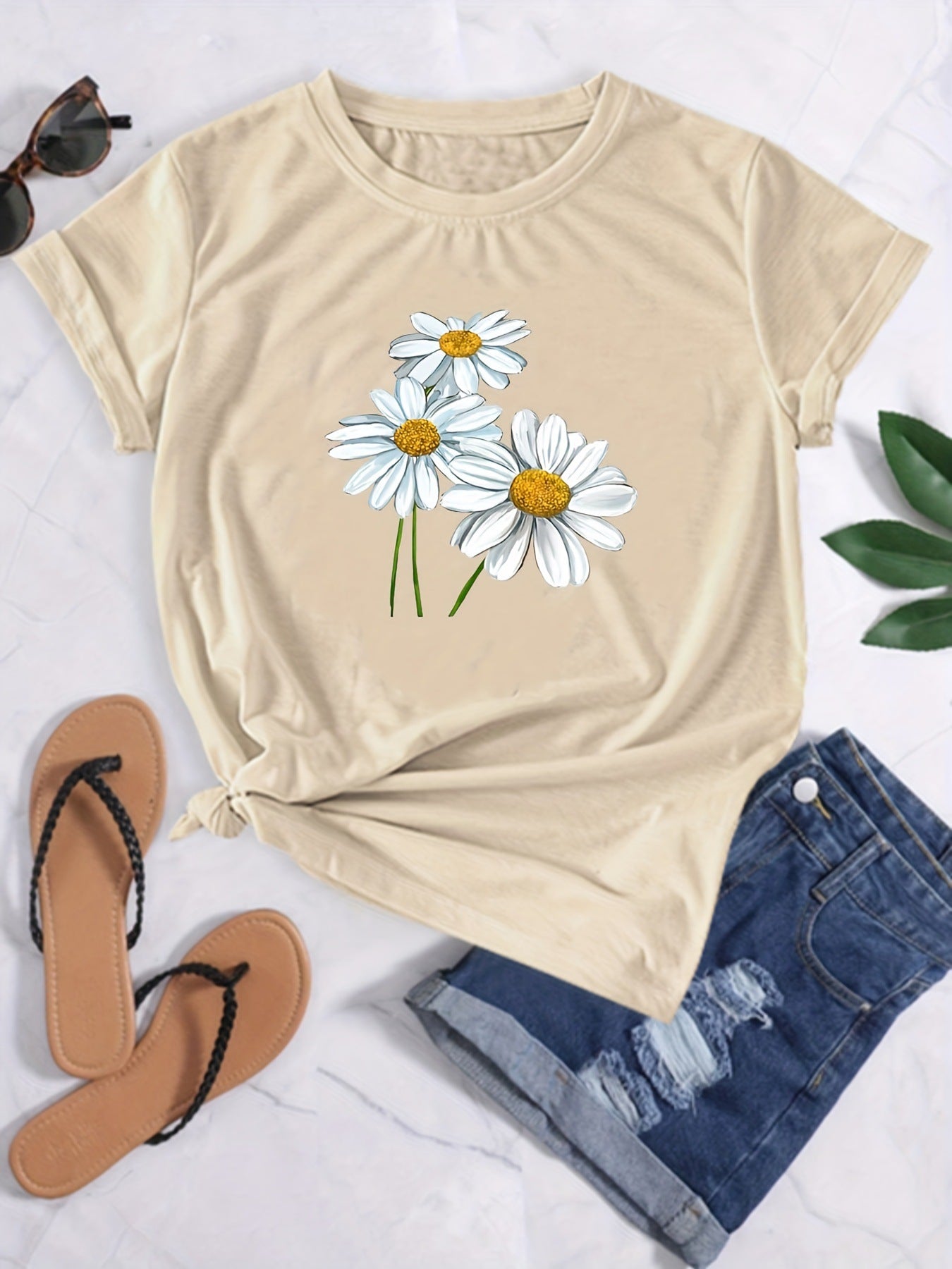 Cartoon Print T-Shirt, Summer Short Sleeve Casual Top