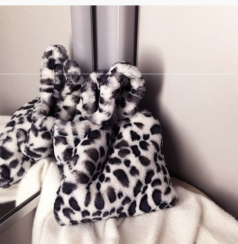 Plush Leopard Print Portable Chain Shoulder Messenger Bag