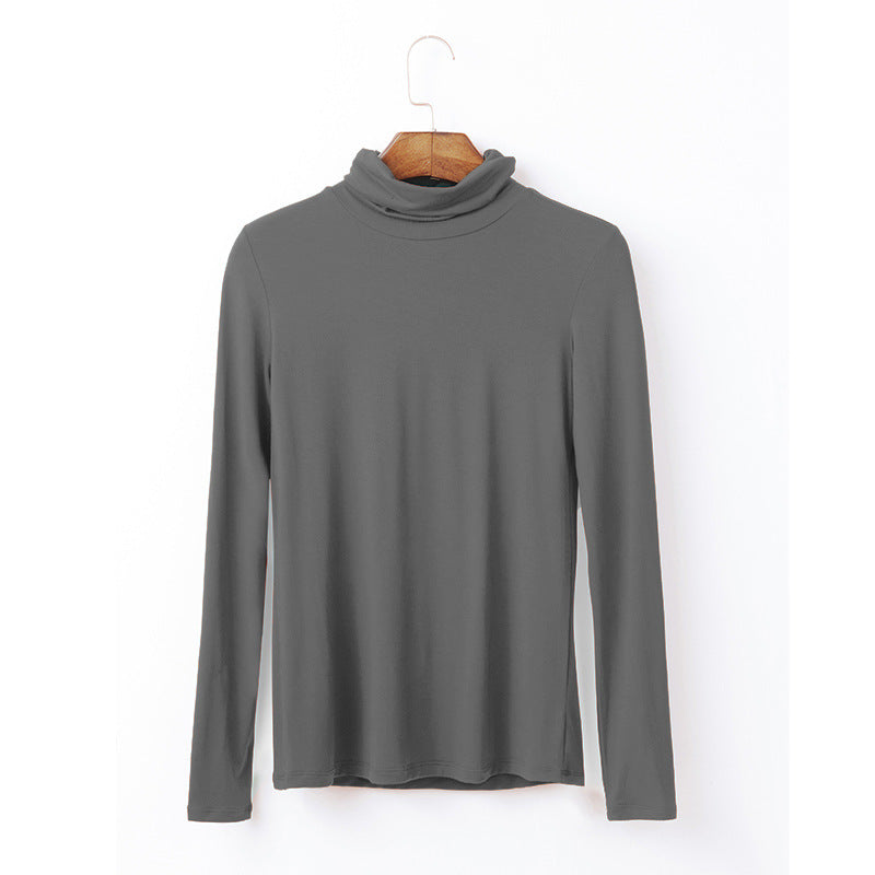 Oversize Women's Long Sleeved T-shirt Solid Color High Collar Modal Undercoat