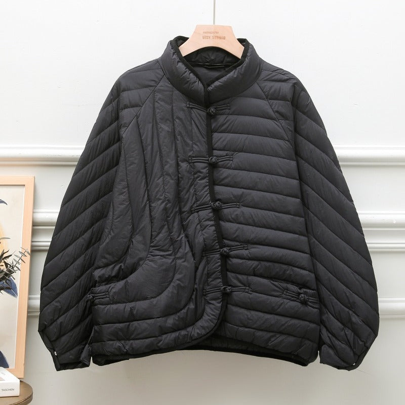 Autumn And Winter Ethnic Style Buckle White Duck Down Coat