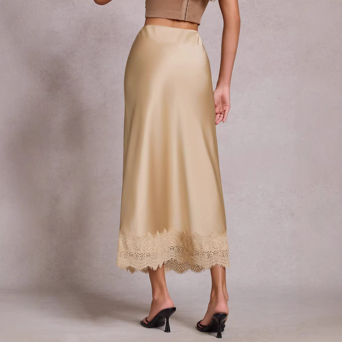 High-waisted Elastic Waist Elegant Sheath Maxi Skirt