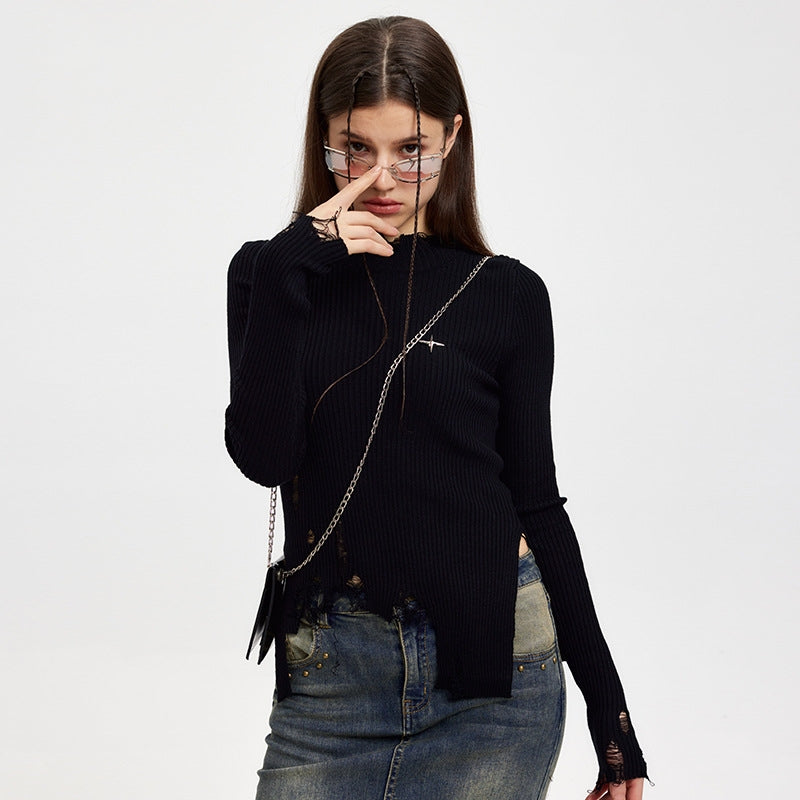 Irregular Ripped Design Long Sleeve Top