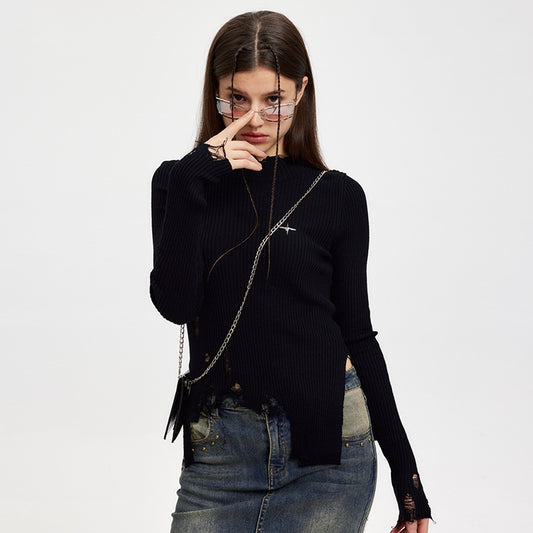 Irregular Ripped Design Long Sleeve Top