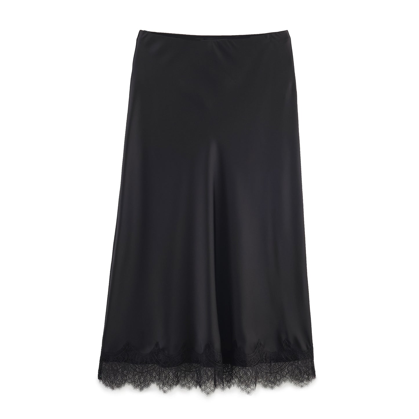 Womens Lace-trimmed Silk-matte Midi Skirt