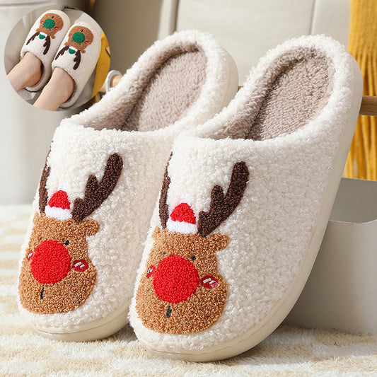 Julesko vinter hjemmesko elg bløde hyggelige soveværelses tøfler slip-on hjemmesko