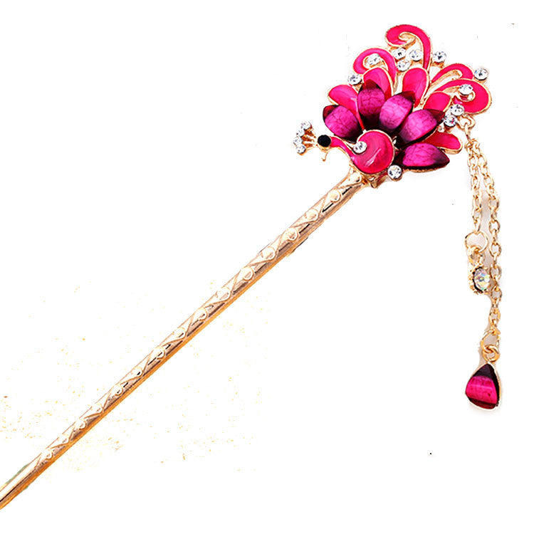 Professional peacock alloy inlaid with diamond hairpin