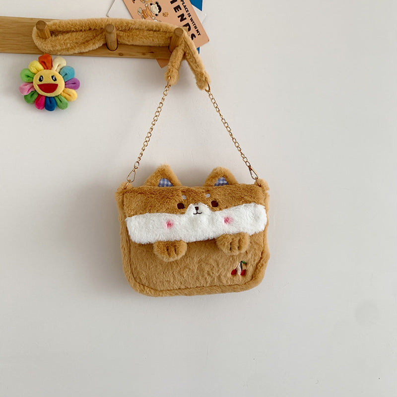Cartoon Embroidered Plush Crossbody Bag