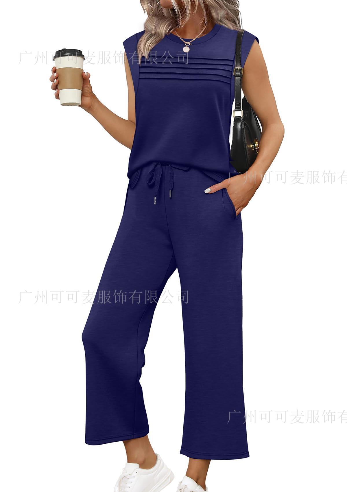 Fashionable Comfortable Casual Sweatshirt Vest Solid Color Set For Women