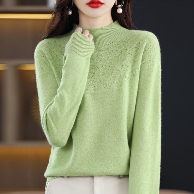 Hollow Wool Base Shirt Women's Clothing Half-collar Wool Sweater