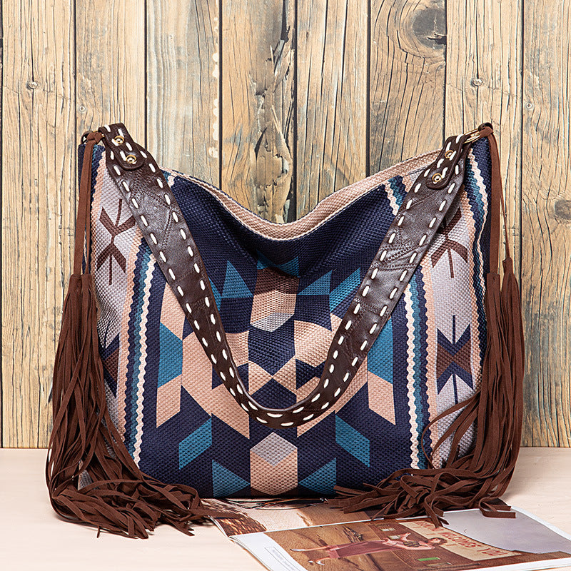Retro Tassel Cotton And Linen Women's Bag Portable