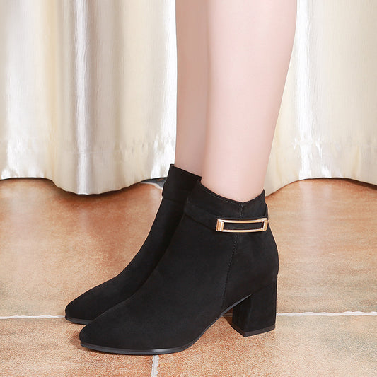Pointy Toe Coarse High Heel New Martin Boots Side Zipper Female