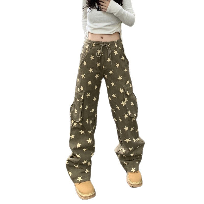 American Vintage Distressed Full Star Yellow Drawstring Trousers