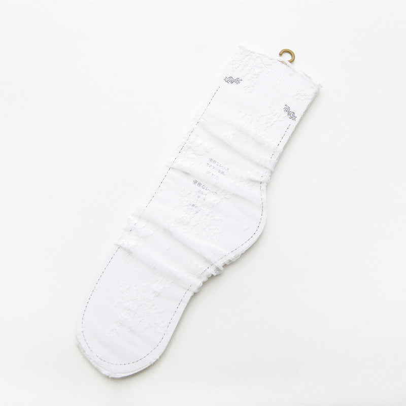 Spring And Summer New Women's Socks Sweet Japanese Solid Color Big Flower Hollow Stockings