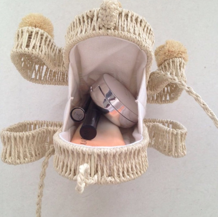 New fashion cactus straw bag smallstyle casual shoulder bag fur ball beach bag