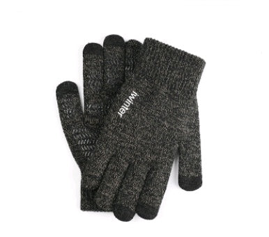 Touch screen gloves men's winter non-slip driving female students knitting wool couple plus velvet warm outdoor riding gloves