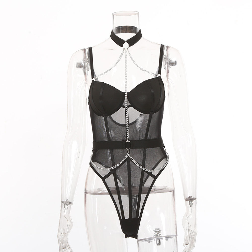 Metal Chain Collar Nightclub Uniform Bodysuit