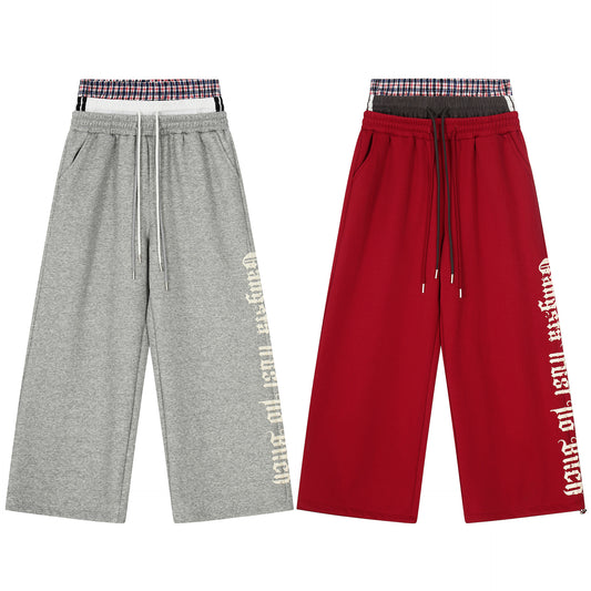 Womens Retro American-Style Casual Sweatpants With Three Waist Drawstrings