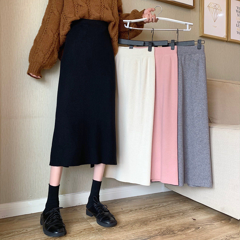 Women's Fashion Solid Color Straight Hip Skirt