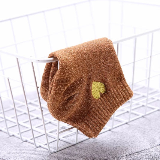 Lurex embroidered gold thread love fashion trendy socks