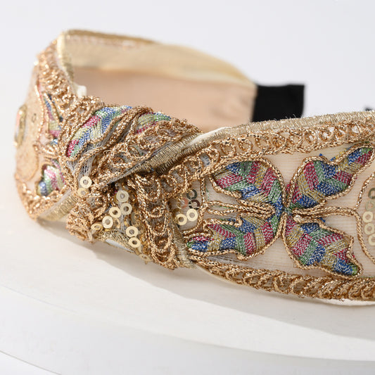 Vintage Butterfly Sequins Hair Band Wide Edge Wild Flowers